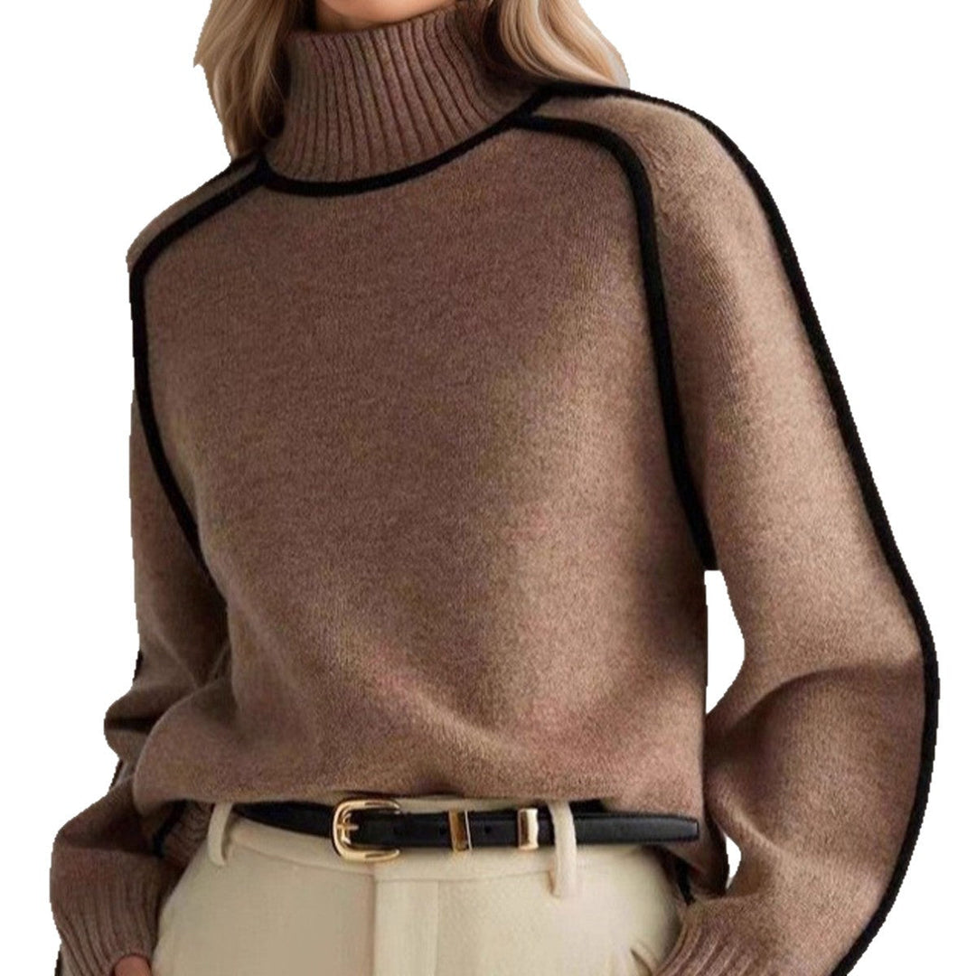 MAYA | BLACK PIPING TURTLENECK RAGLAN SWEATER