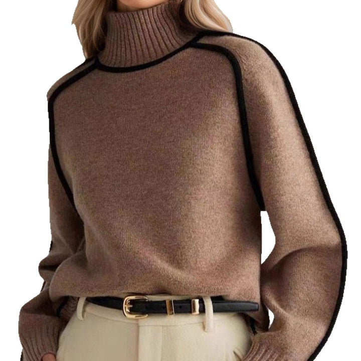 MAYA | BLACK PIPING TURTLENECK RAGLAN SWEATER