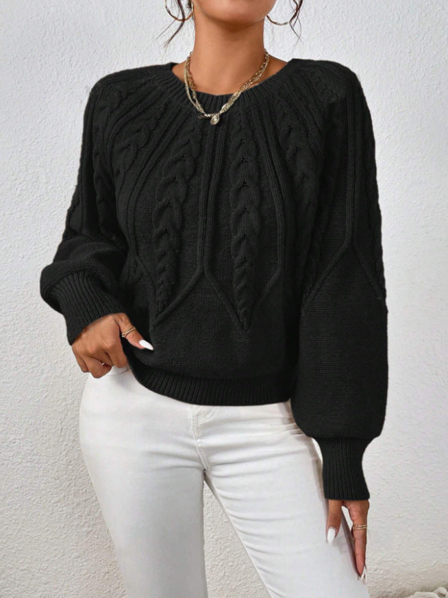 CHLOE | CABLE KNIT CREW NECK BALLOON SLEEVE SWEATER