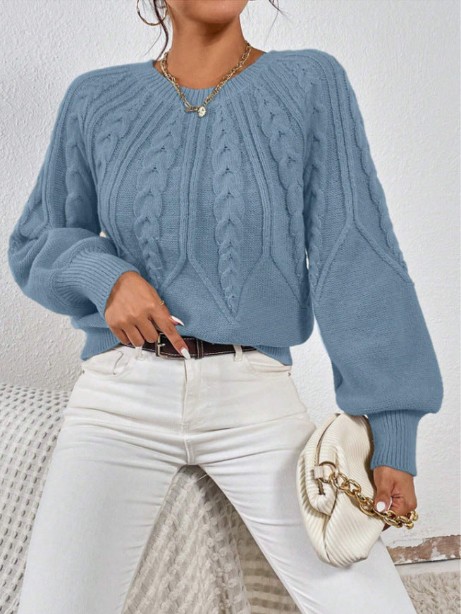 CHLOE | CABLE KNIT CREW NECK BALLOON SLEEVE SWEATER
