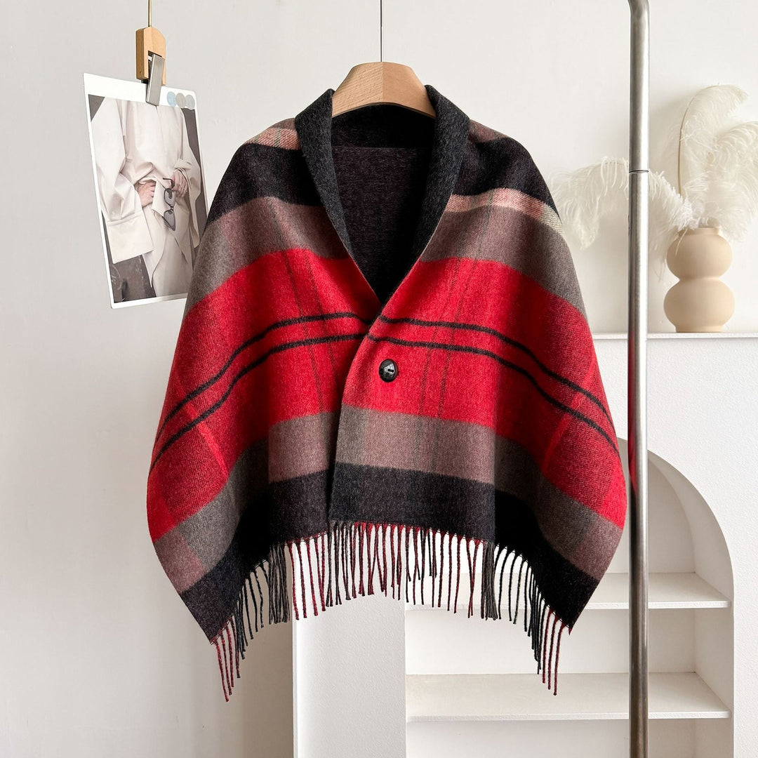 CRIMSON | RED COLORBLOCK TASSEL CAPE