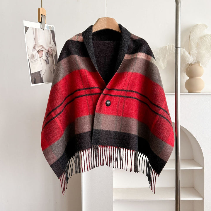 CRIMSON | RED COLORBLOCK TASSEL CAPE