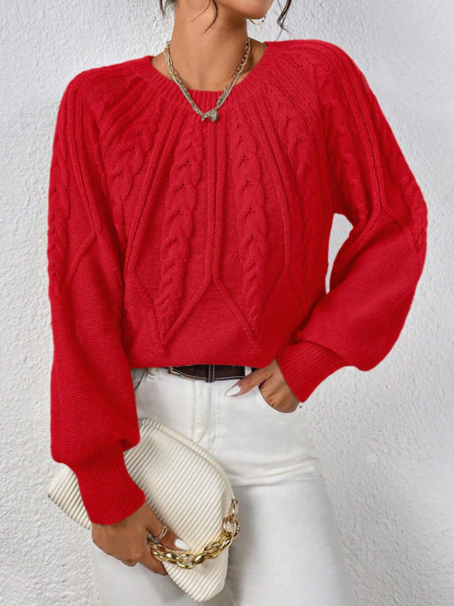 CHLOE | CABLE KNIT CREW NECK BALLOON SLEEVE SWEATER