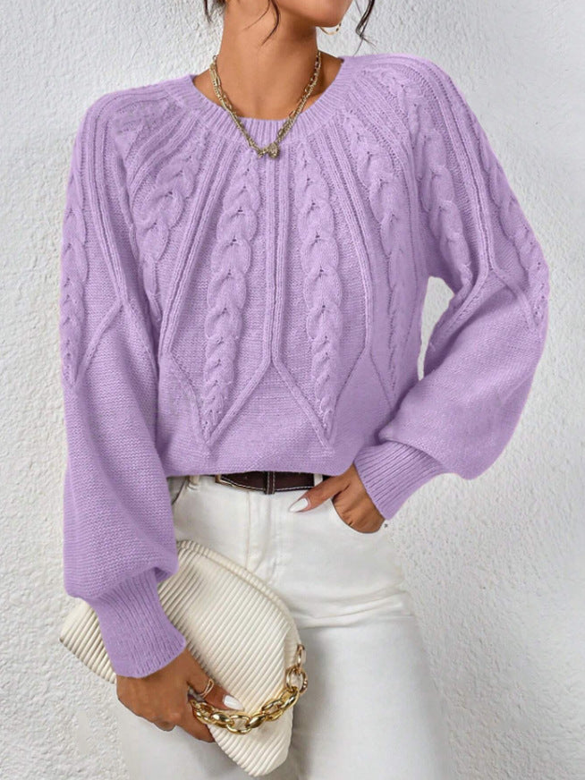 CHLOE | CABLE KNIT CREW NECK BALLOON SLEEVE SWEATER