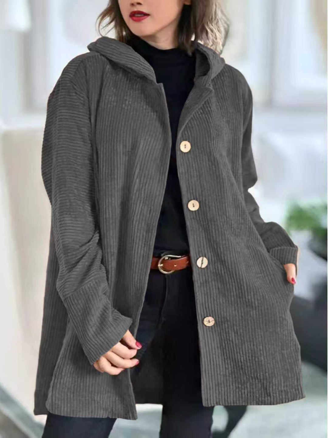 HILLARY | LONG CORDUROY-STYLE COAT
