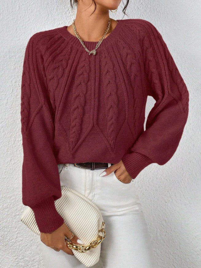 CHLOE | CABLE KNIT CREW NECK BALLOON SLEEVE SWEATER