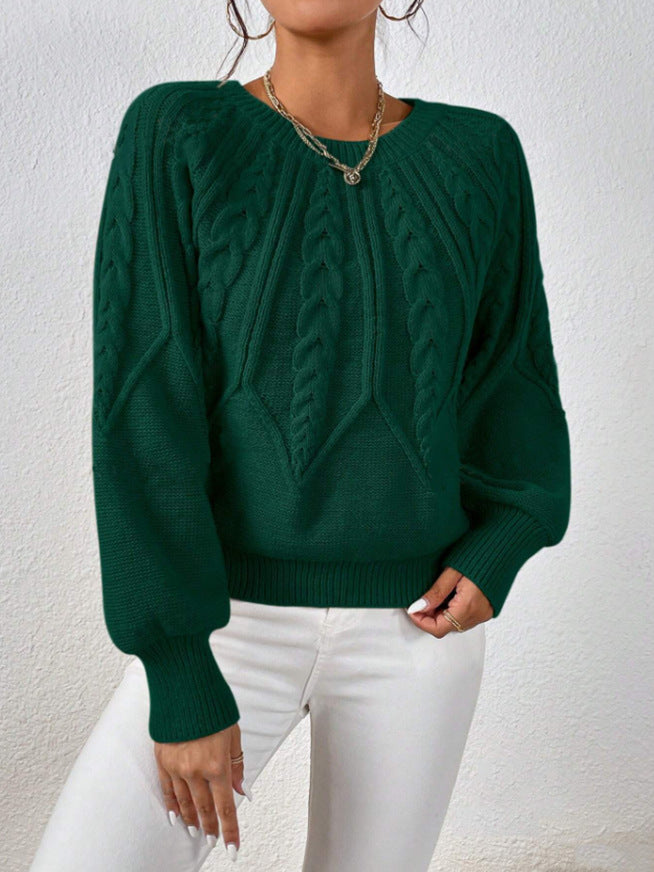CHLOE | CABLE KNIT CREW NECK BALLOON SLEEVE SWEATER