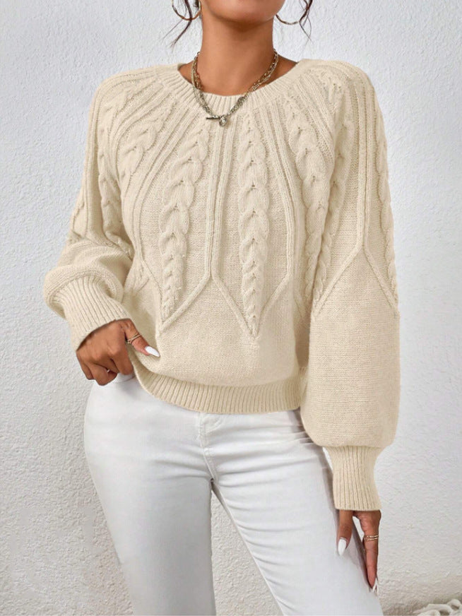 CHLOE | CABLE KNIT CREW NECK BALLOON SLEEVE SWEATER