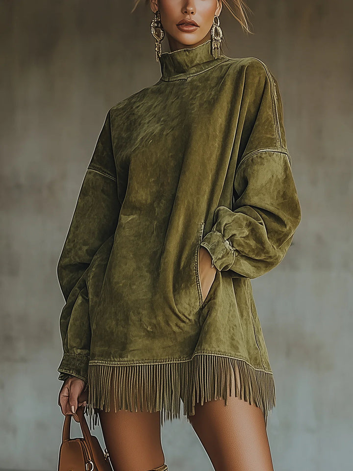 GRACE | FAUX SUEDE TURTLENECK DRESS