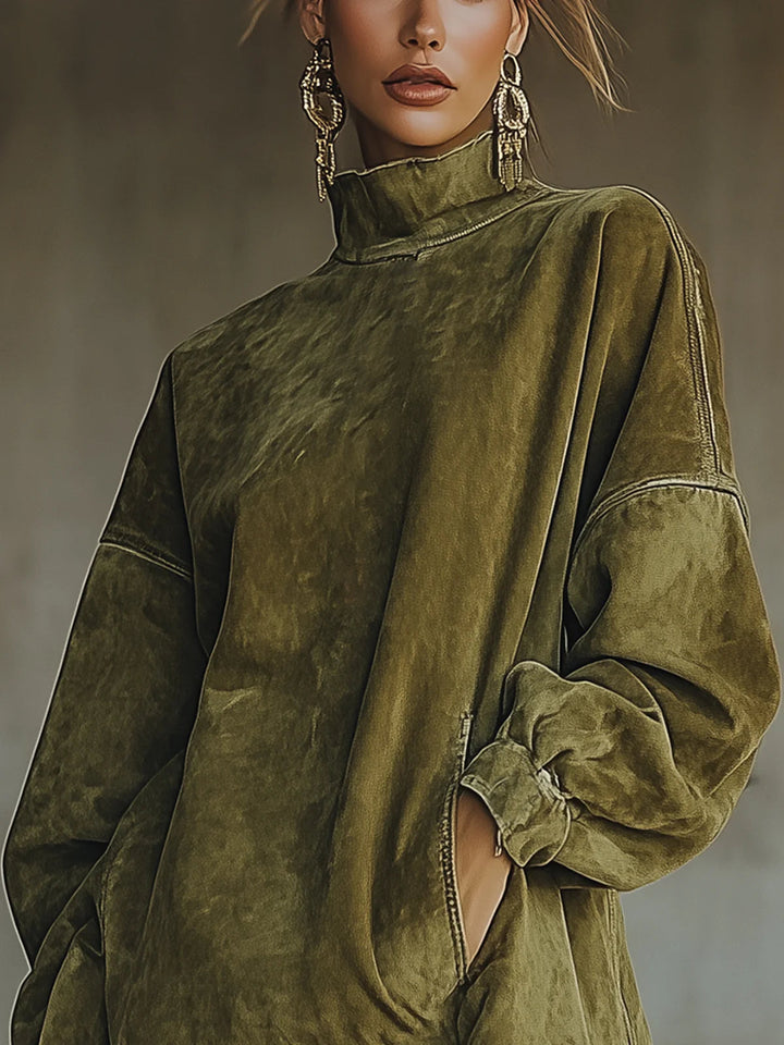 GRACE | FAUX SUEDE TURTLENECK DRESS