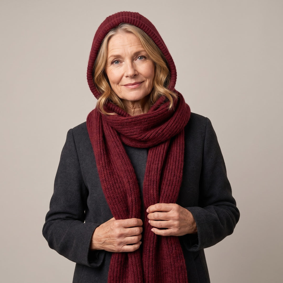 ODESSA | HOODED KNIT SNOOD - Burgundy