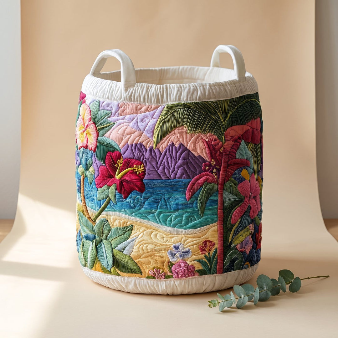 HIBISCARA Quilted Tropical Hibiscus storage basket