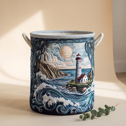 coastal lighthouse quilted laundry basket