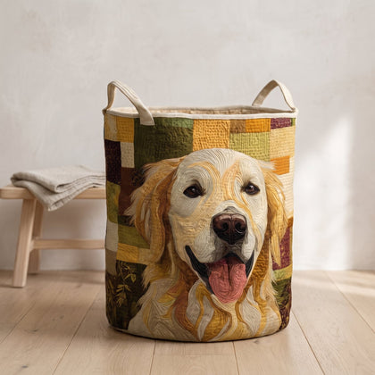 happy golden retriever quilted laundry basket