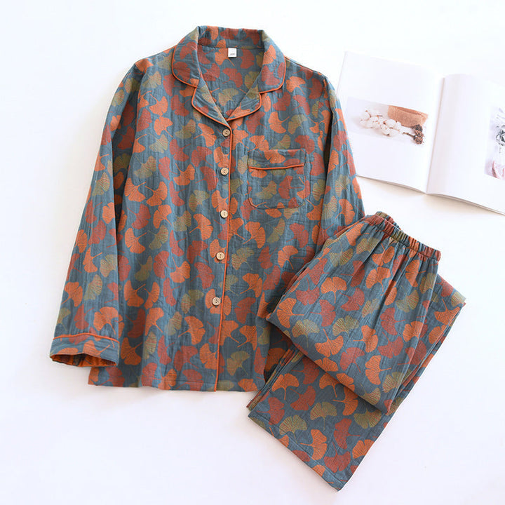 AUTUMN | BLUE LEAF PRINT PAJAMA SET