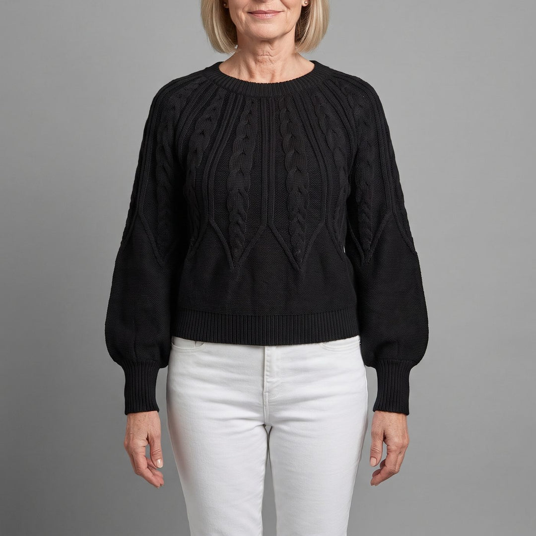 CHLOE | CABLE KNIT CREW NECK BALLOON SLEEVE SWEATER