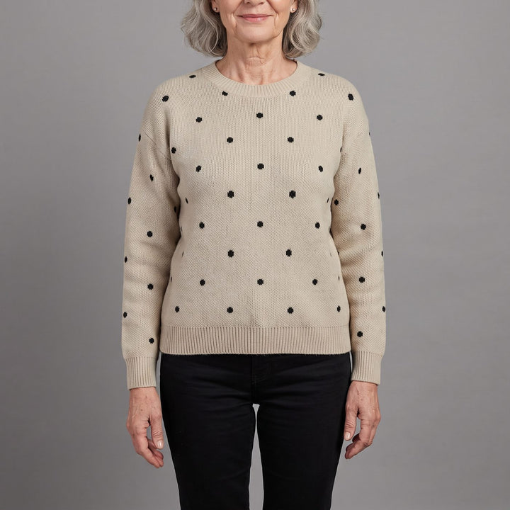 CLARA | POLKA DOT CREW NECK DROP SHOULDER SWEATER