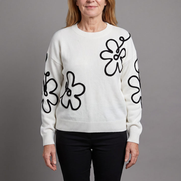 DAISY | FLORAL OUTLINE DROP SHOULDER SWEATER