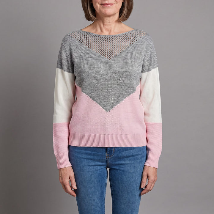 SERENA | CHEVRON COLORBLOCK MESH SWEATER TOP