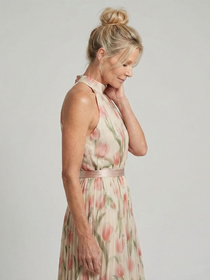 AURELLE | HALTER NECK FLORAL MIDI DRESS