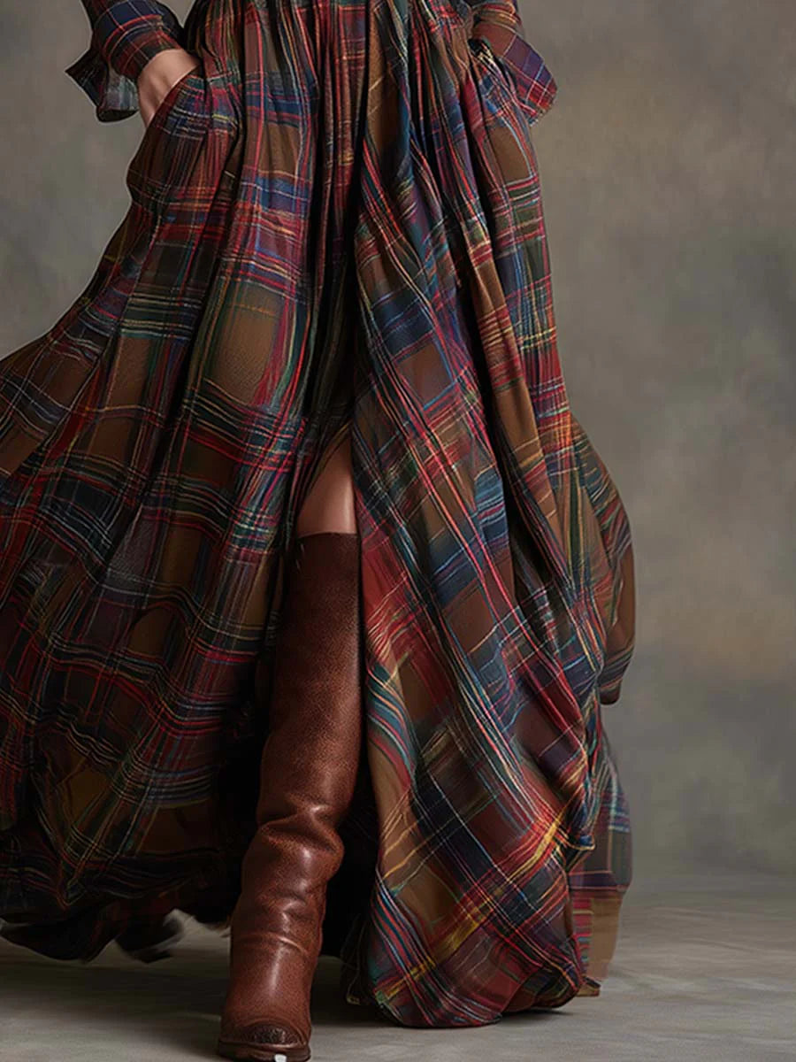 ISABEL | PLAID BELTED MAXI DRESS