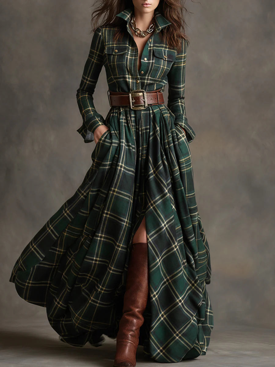 ISABEL | PLAID BELTED MAXI DRESS