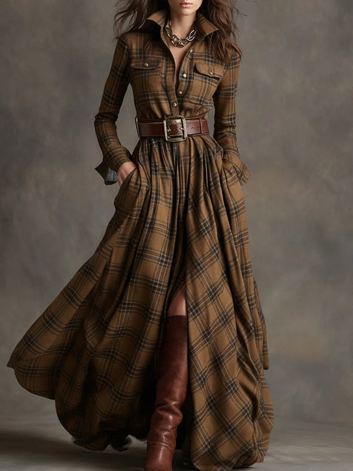 ISABEL | PLAID BELTED MAXI DRESS