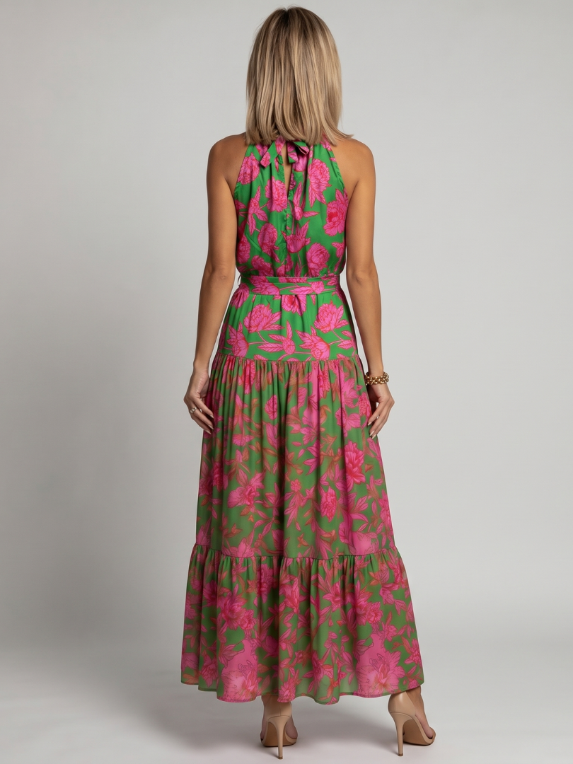 ROWEN | DRAPED HALTER MIDI DRESS