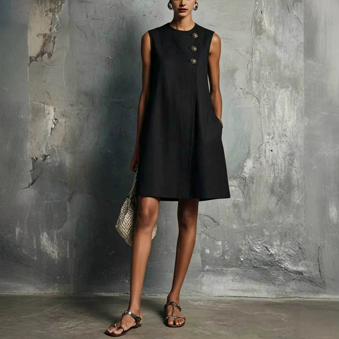 SÉRAPHINE | ASYMMETRIC BUTTON SLEEVELESS DRESS