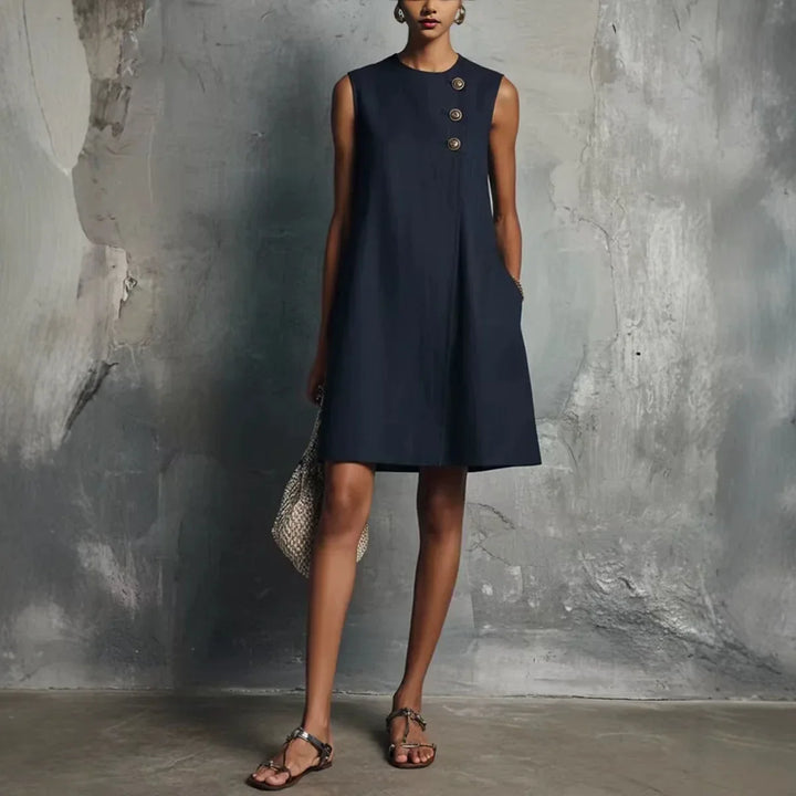 SÉRAPHINE | ASYMMETRIC BUTTON SLEEVELESS DRESS