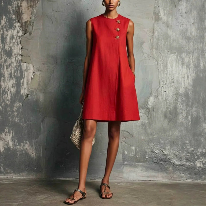 SÉRAPHINE | ASYMMETRIC BUTTON SLEEVELESS DRESS