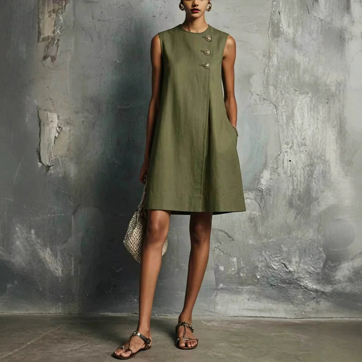 SÉRAPHINE | ASYMMETRIC BUTTON SLEEVELESS DRESS