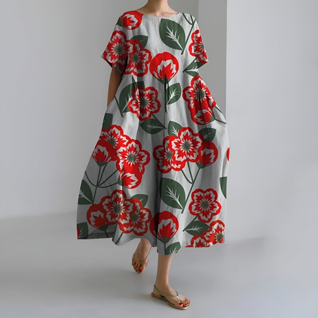 MEERI | ARTISTIC MAXI DRESS WITH VINTAGE FLORAL PRINT AND CAREFREE ELEGANCE