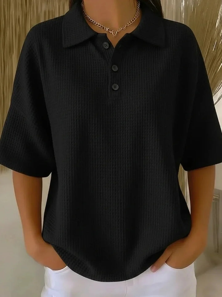 CORINNE | COMFORTABLE WAFFLE POLO BLOUSE