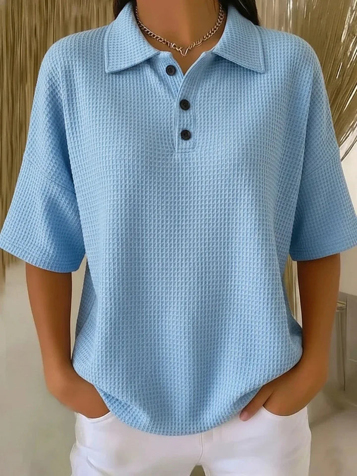 CORINNE | COMFORTABLE WAFFLE POLO BLOUSE