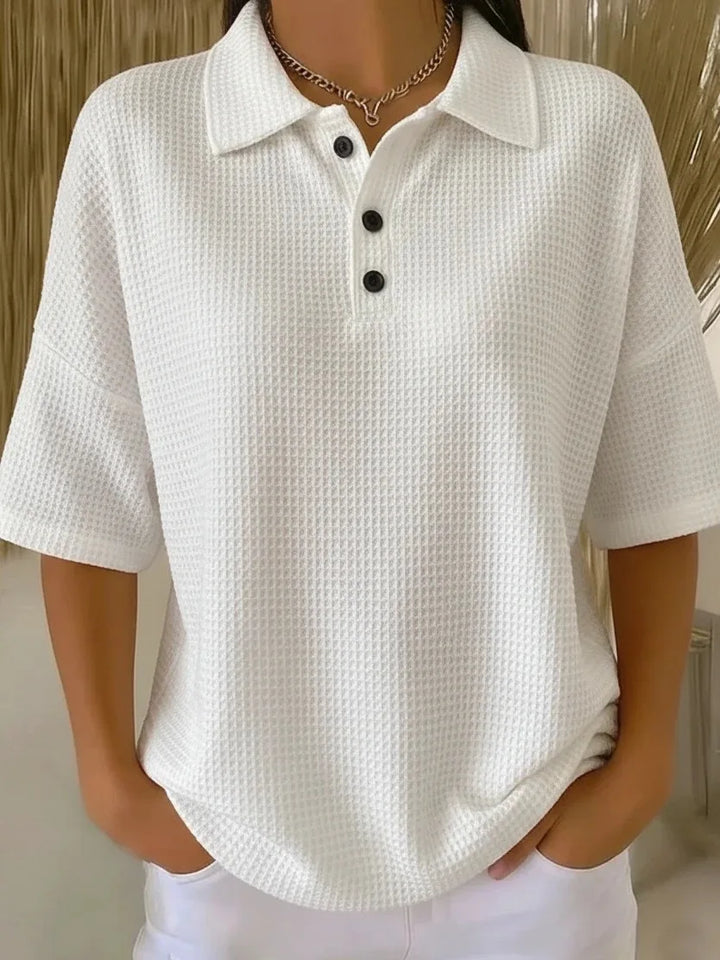 CORINNE | COMFORTABLE WAFFLE POLO BLOUSE