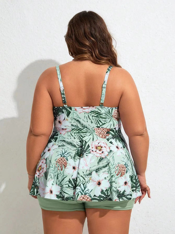 SOPHIA | TROPICAL BLOOM PLUS SIZE SWIMDRESS WITH BOYSHORTS