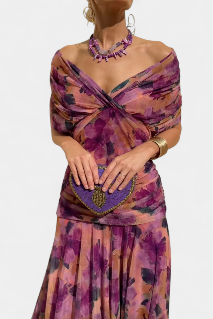 ROSALIE | LONG FLORAL V-NECK DRESS