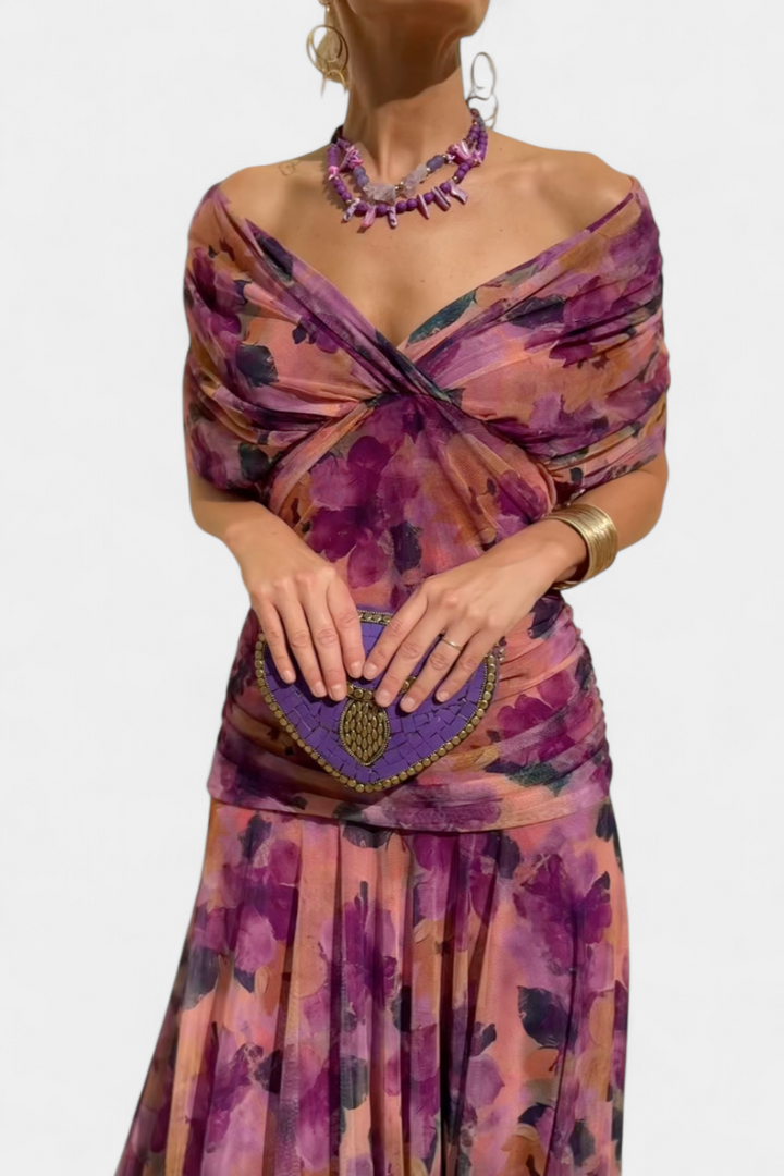 ROSALIE | LONG FLORAL V-NECK DRESS