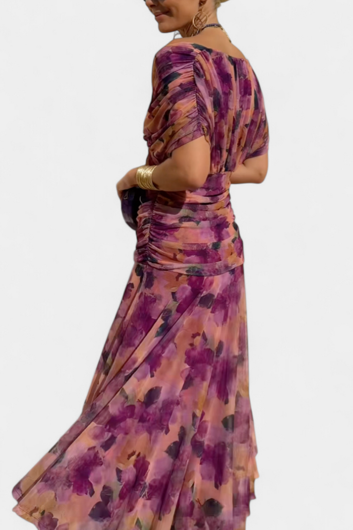 ROSALIE | LONG FLORAL V-NECK DRESS