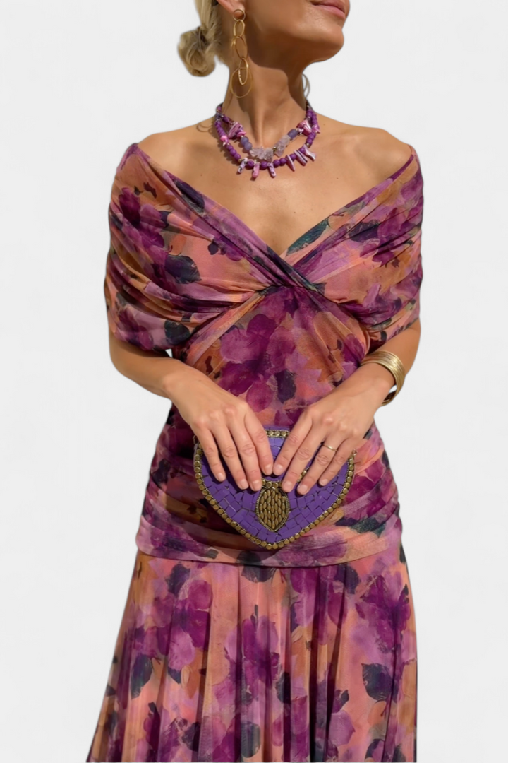 ROSALIE | LONG FLORAL V-NECK DRESS