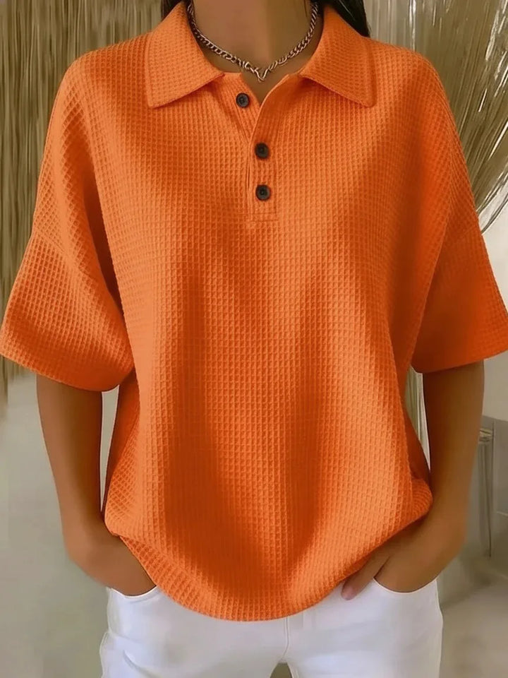 CORINNE | COMFORTABLE WAFFLE POLO BLOUSE