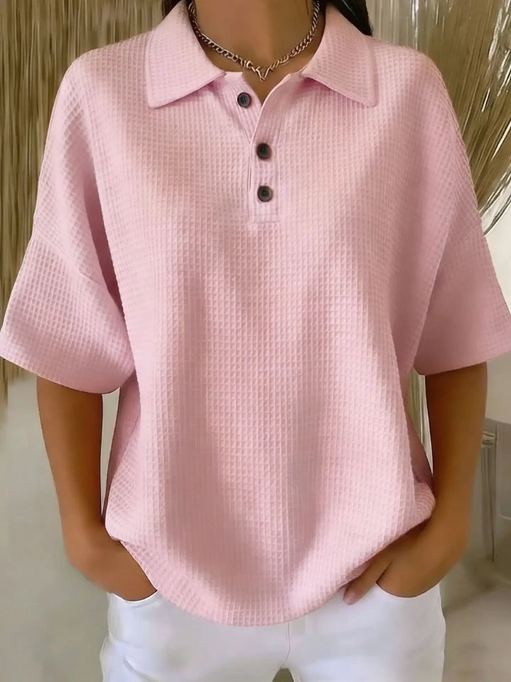 CORINNE | COMFORTABLE WAFFLE POLO BLOUSE