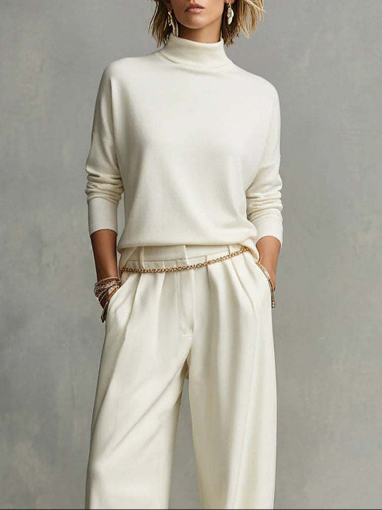 ROSIE | SOFT TURTLENECK TOP AND FLOWING WIDE LEG PANTS SET