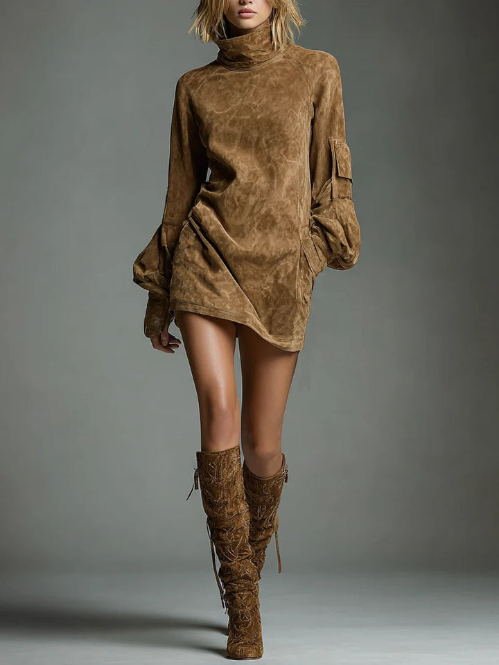 PHOEBE | RELAXED SUEDE-STYLE MINI DRESS WITH HIGH NECK