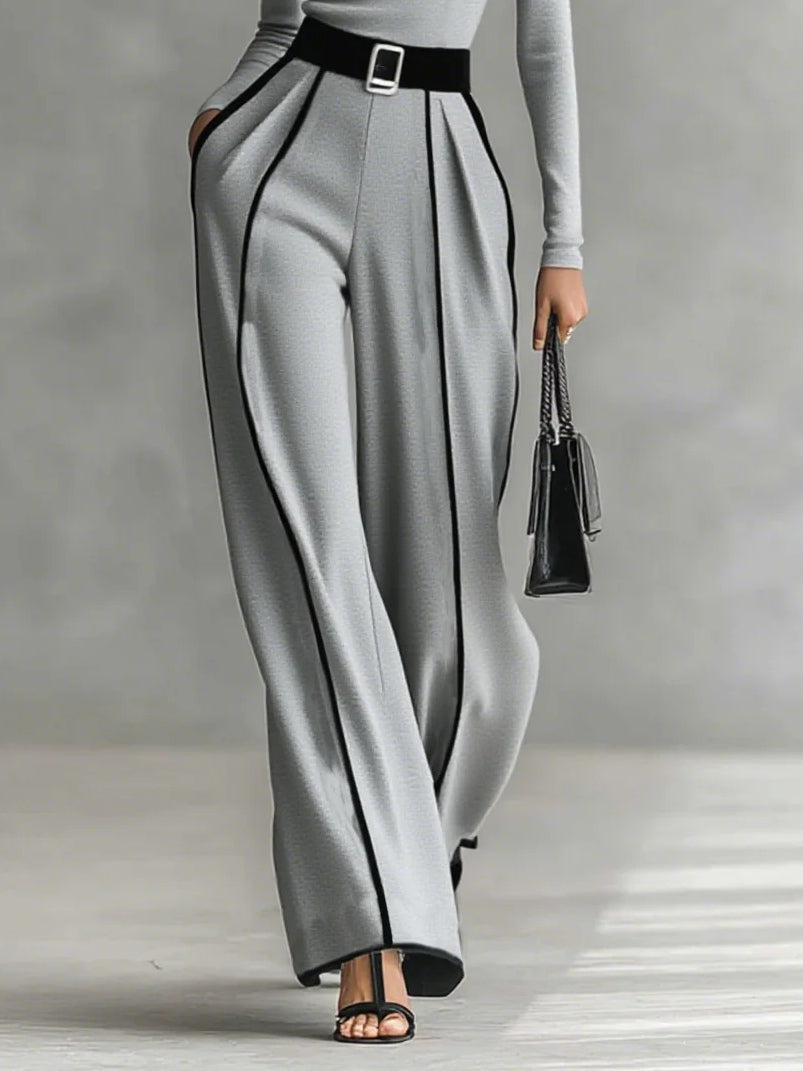 AMELIA | BLACK TRIM HIGH NECK TOP AND WIDE LEG PANTS SET