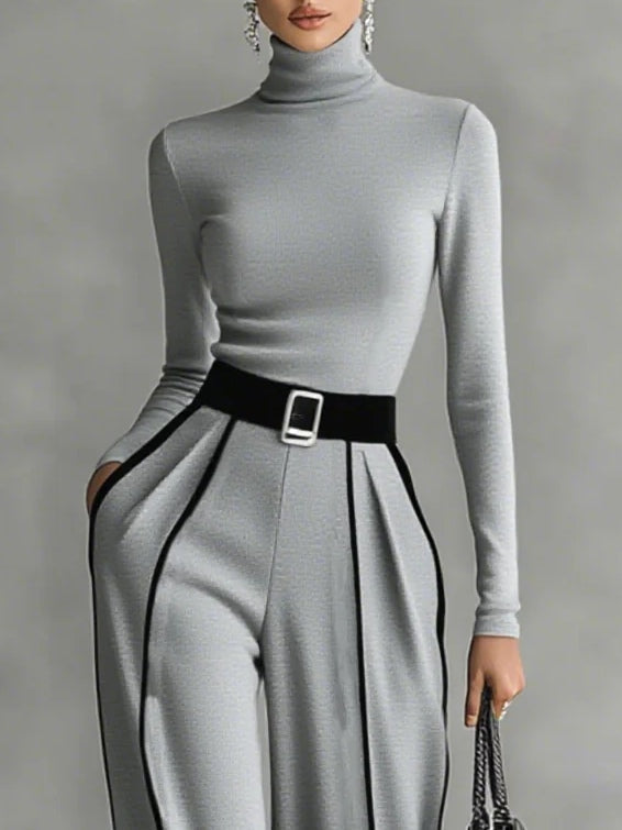SOPHIE | WHITE TRIM HIGH NECK TOP AND WIDE LEG PANTS SET