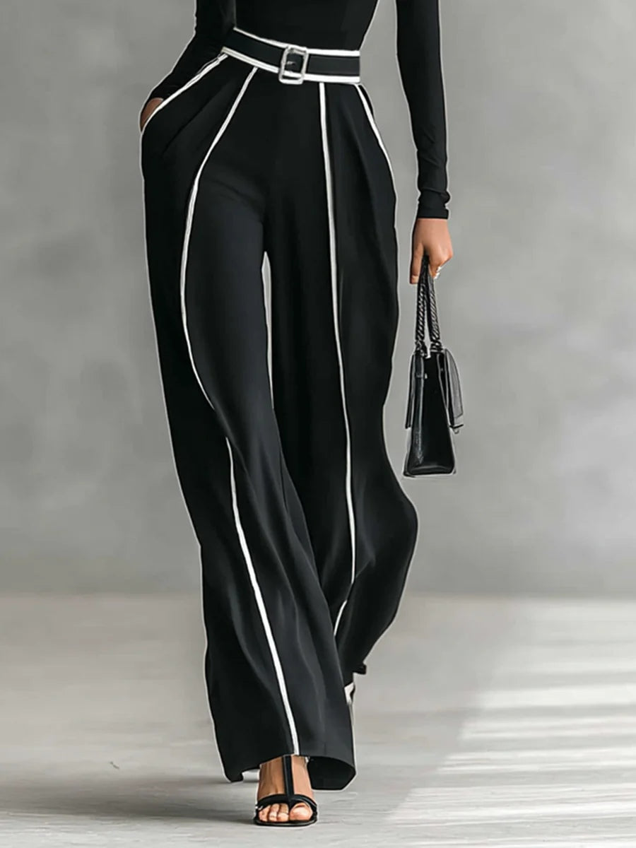 SOPHIE | WHITE TRIM HIGH NECK TOP AND WIDE LEG PANTS SET