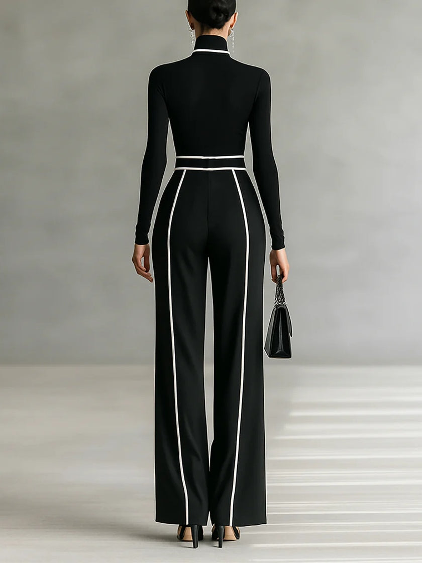 SOPHIE | WHITE TRIM HIGH NECK TOP AND WIDE LEG PANTS SET