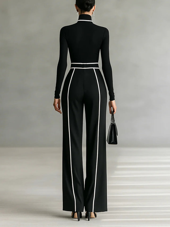 SOPHIE | WHITE TRIM HIGH NECK TOP AND WIDE LEG PANTS SET